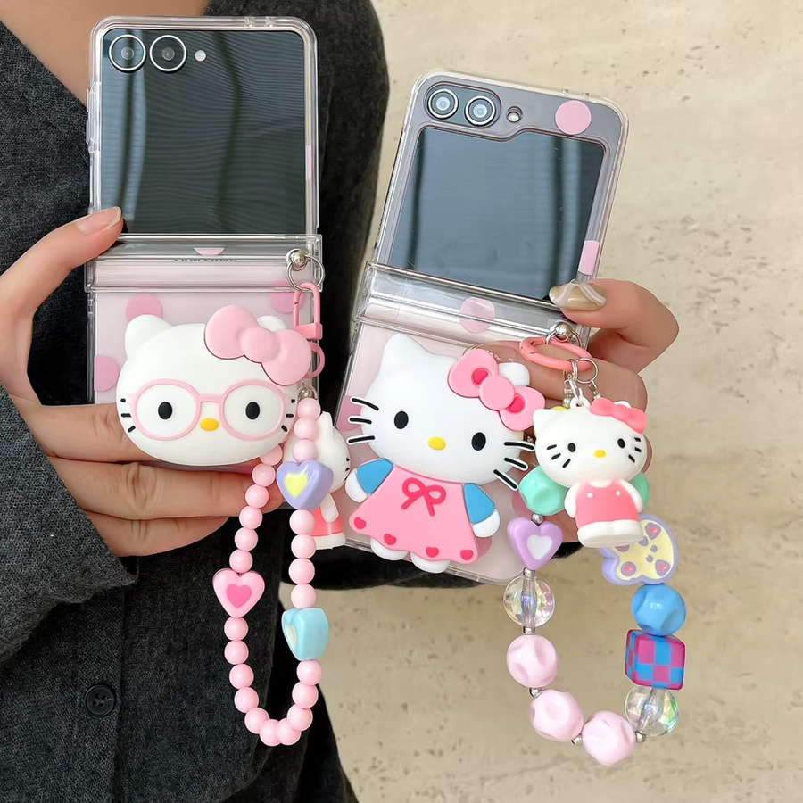 Sanrio Hello Kitty Handyhülle mit Ständer und Lanyard als Hard Cover für Samsung Galaxy Z Flip 7 6 5 4 - Bild 1