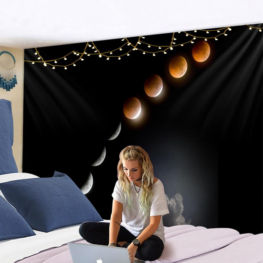 Binchi Outdoor Equipment Wandteppich mit psychedelischem Mondfinsternis-Motiv und astronomischer Landschaft in Multicolour, B: 95 cm, H: 70 cm - Bild 2