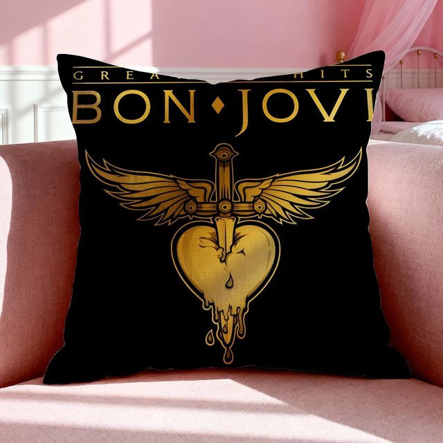 JMG Clothing Kissenbezug Bon Jovi Band Design aus Leinen und Baumwolle, Schwarz, B/H: 35 x 35 cm - Bild 1