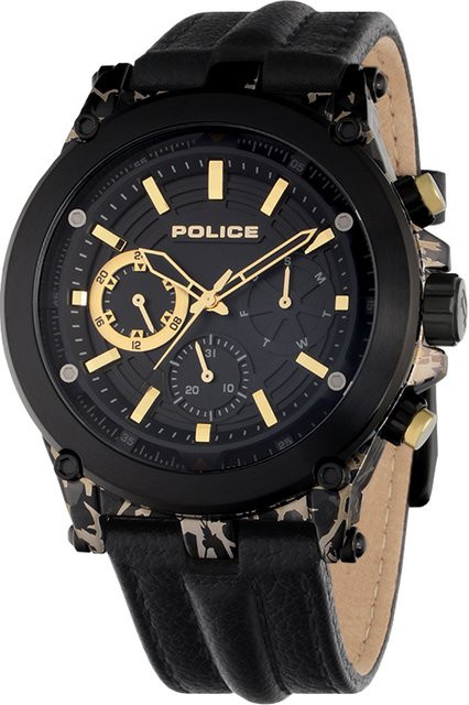 Police Armbanduhr Edelstahl, Quarz, 48 mm, Herren, Schwarz, Leder - Bild 1