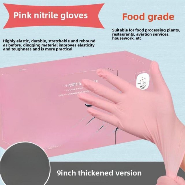 JR-Studio Einweg-Nitrilhandschuhe Rosa, Wasserdicht, Latexfrei und Puderfrei für die Haushalts- und Küchenreinigung - Bild 1