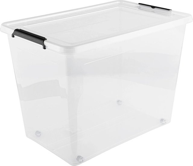 Based Box mit Deckel Action Schwarz/Transparent 80l stapelbar mit Rollen - Bild 1
