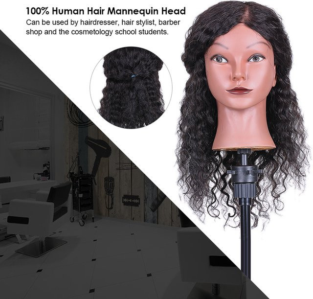 Mannequin Übungskopf mit Echthaar und Stativ, Unisex - Bild 1