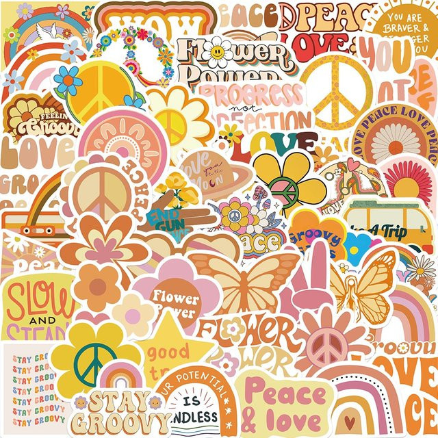 50 Stück Groovy Boho Hippie Aufkleber Wasserdicht Graffiti Sticker Multicolor von BulingBulingStickers Shop - Bild 1