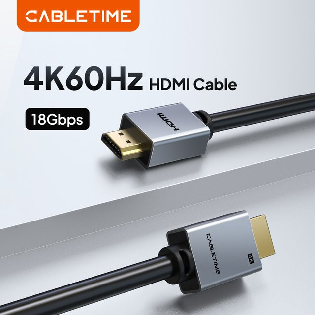 CABLETIME HDMI 2.0 Kabel in Silber für 4K@60Hz Videoverbindung mit Laptop, PS4, TV und Switch - Bild 1