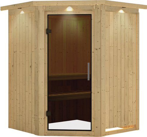 Karibu Sauna Wolmar für 3 Personen aus Fichte in Beige ohne Ofen B: 202,0 cm, T: 165,0 cm, H: 165,0 cm - Bild 1