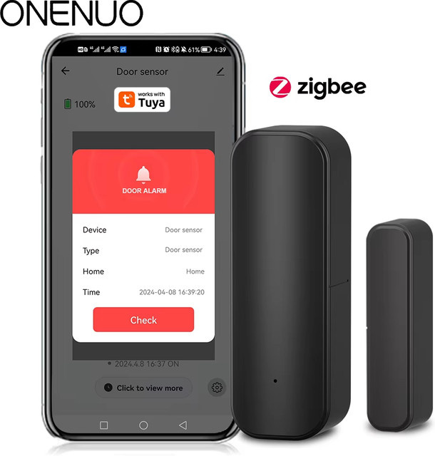 ONENUO Zigbee Fenster-Tür-Sensor in Schwarz für dein Smart Home Security Alarm System mit Sprachsteuerung - Bild 1