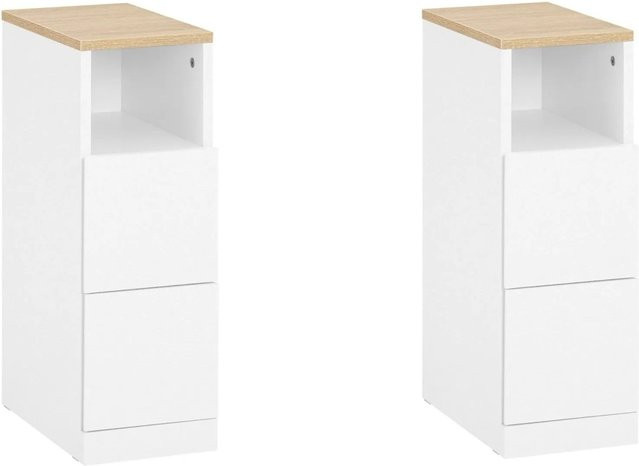 SoBuy 2er Set schmale Nachttische mit 2 Schubladen als Nischenschrank, Weiß-natur, B/T/H: 20 x 35 x 60 cm - Bild 1