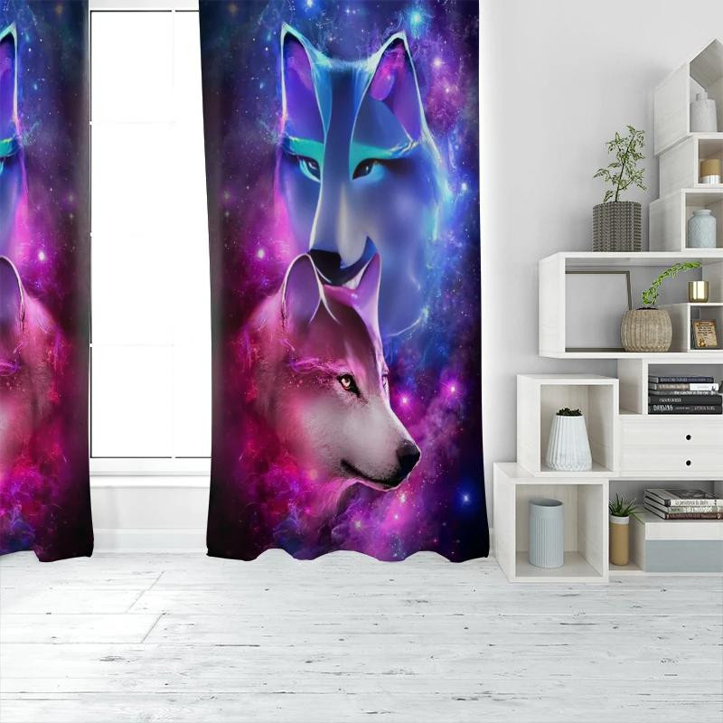 Tonnika Chen Vorhang Set mit Doppelwolf-Kunstdesign aus Polyester, Multicolor, Breite: 100 cm, Höhe: 70 cm - Bild 2