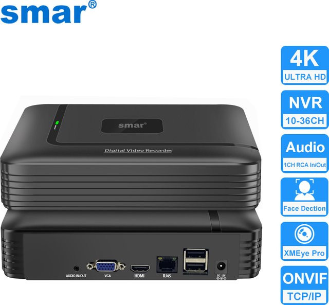Smar H.265 CCTV NVR Video Recorder mit Gesichtserkennung und Bewegungserkennung in Schwarz - Bild 1