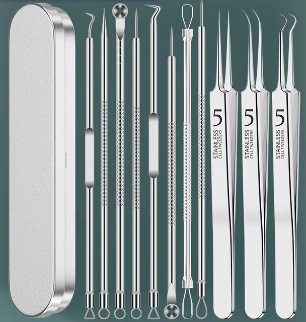 YJYIBEI Akne Mitesser Entfernung Kit, 11 Stück, Edelstahl, Unisex - Bild 1