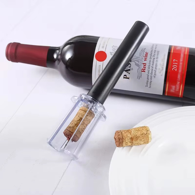 Tragbarer Weinöffner mit Luftpumpe und Korkenzieher in Schwarz aus Kunststoff - Bild 3