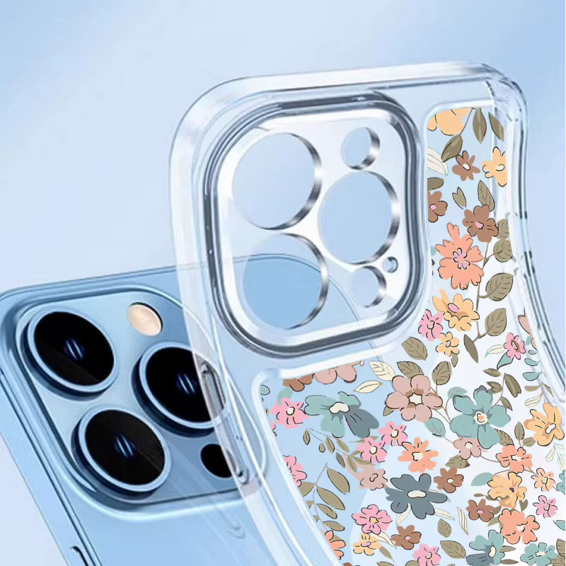 MOESOE Transparente Handyhülle mit Blumendruck für iPhone 11 bis iPhone 17 Pro Max, Stoßfeste Weiche Schutzhülle, Transparent - Bild 3