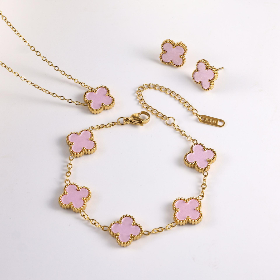 Schmuck-Set 3-teilig, vierblättriger Klee, Edelstahl, Gold, Damen - Bild 1