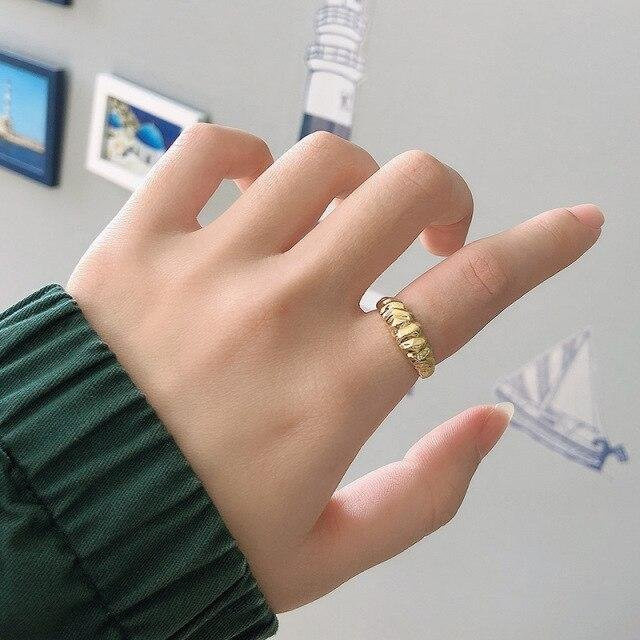 Ring 925 Sterlingsilber, geometrische Textur, offen, Damen Herren, Gold - Bild 1