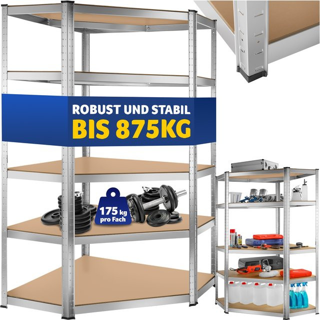 tectake Schwerlastregal mit verzinktem Stahlgestell und MDF-Böden, Silber, H x B x T: 180 x 89,5 x 89,5 cm - Bild 1