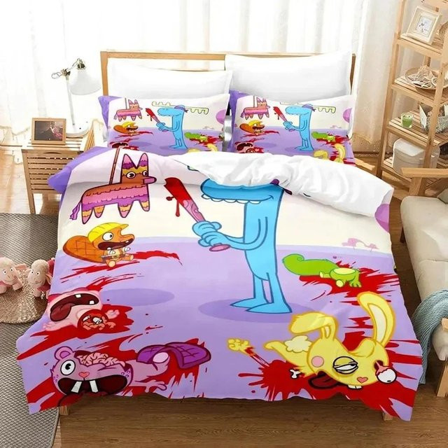 Binchi Outdoor Product Happy Tree Friends Bettwäsche-Set aus Mikrofaser, Mehrfarbig, B/H: 135 x 200 cm - Bild 1