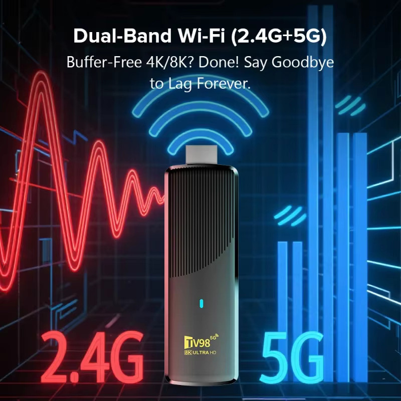 CLIBABIQBOX TV98 ATV X9 TV-Stick mit 8GB RAM und 128GB Speicher, Android 14.0, Allwinner H313 Quad-Core, WLAN, 4G, 5G, BT5.0, Sprachassistent, HD 4K 8K IPTV, Schwarz - Bild 3