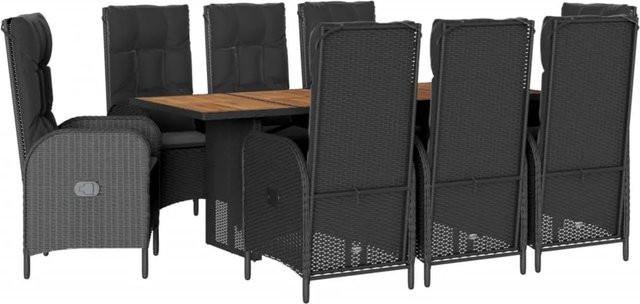 vidaXL 9-teilige Garten-Essgruppe aus PE-Rattan und Akazienholz in Schwarz mit Kissen - Bild 1