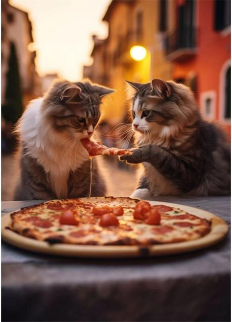 Wandbild Dream Chasing Art Museum Lustige Katze isst Pizza Leinwanddruck Motiv Kätzchen Multicolour Breite: 21 cm, Höhe: 30 cm - Bild 1