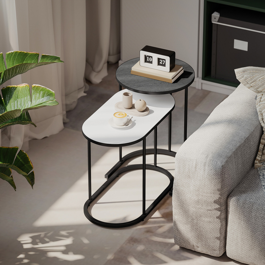 Aosom Set mit 2 stapelbaren Beistelltischen in Grau und Weiß mit Metallgestell und MDF-Platten für Wohnzimmer, Schlafzimmer und Büro - Bild 2