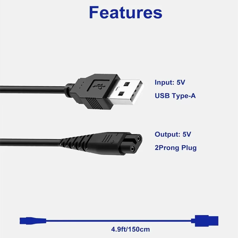 Hatteker USB-C Ladekabel in Schwarz, 1,5 m, kompatibel mit Elektrorasierern der Modelle RFC-598, RFC-588, RFC-690 und RSCX-7568 - Bild 3