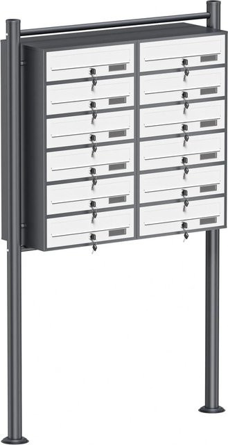 Wiltec Standbriefkasten-Anlage mit 12 Briefkästen in Anthrazit/Weiß, H x B x T: 1500 x 945 x 270 mm - Bild 1