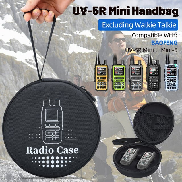ABBREE Walkie-Talkie-Tasche in runder Form, kratzfest und staubdicht, tragbare Handtasche in Schwarz, kompatibel mit Baofeng UV-5R und Mini Mini-5 Amateurfunkgeräten - Bild 1