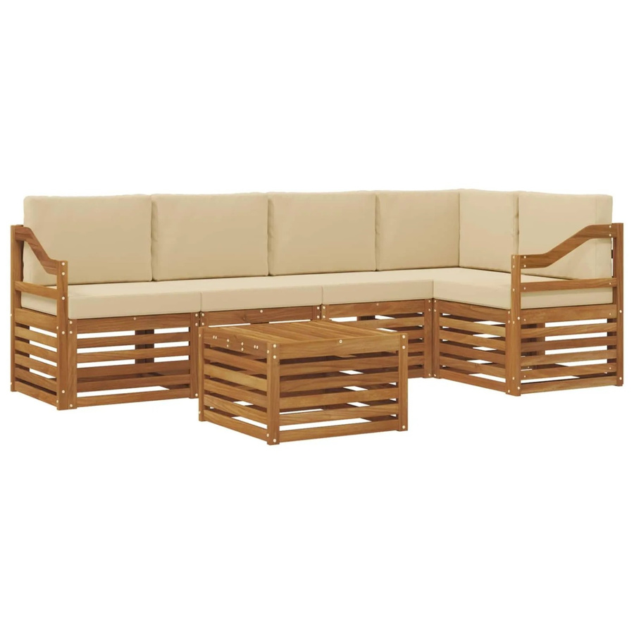 vidaXL Sofagarnitur 6-teilig L-Form aus Massivholz Akazie in Natur und Beige mit Polsterung und Armlehnen - Bild 2