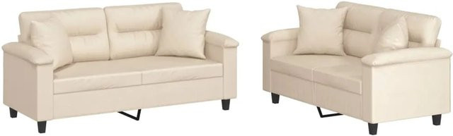 vidaXL 2-teilige Sofagarnitur mit Kissen aus Mikrofasergewebe in Beige - Bild 1