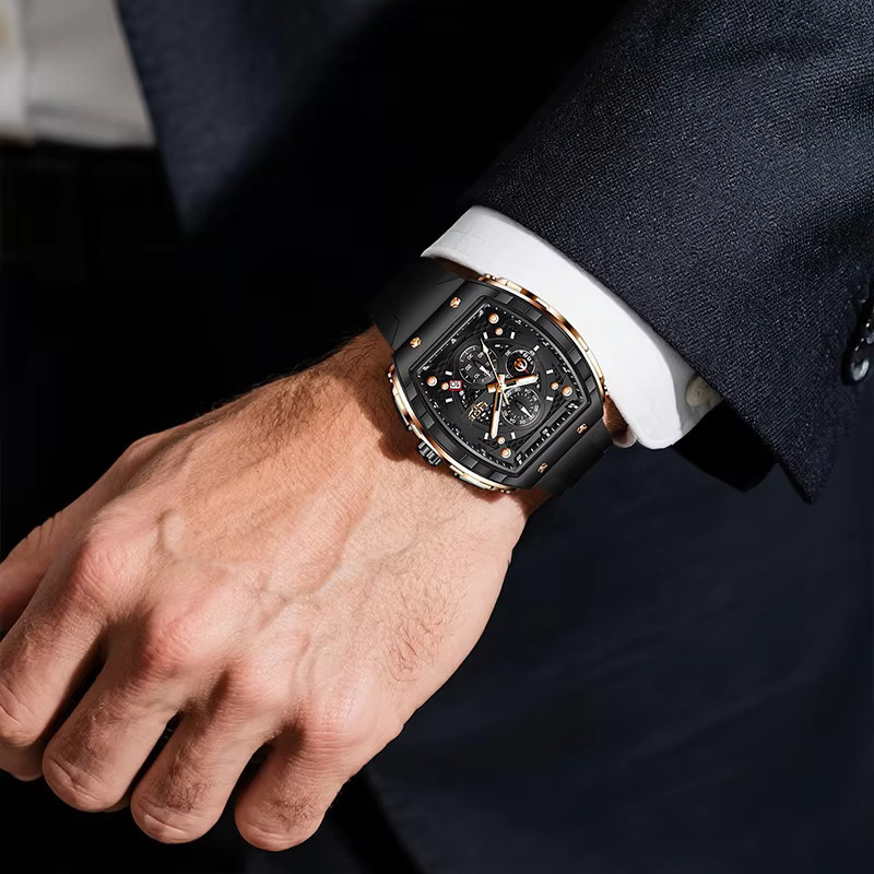 LIGE Armbanduhr, Chronograph, Quarz, Eckig, Schwarz, Herren - Bild 3