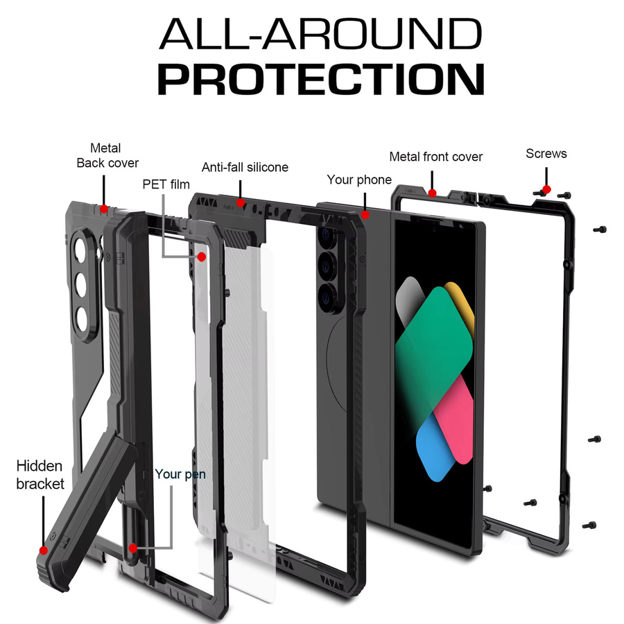 Shellbox All-Inclusive-Handyhülle aus Metall mit faltbarem Anti-Drop-Schutz für Samsung Galaxy Z Fold7 und Z Fold6, Schwarz - Bild 3