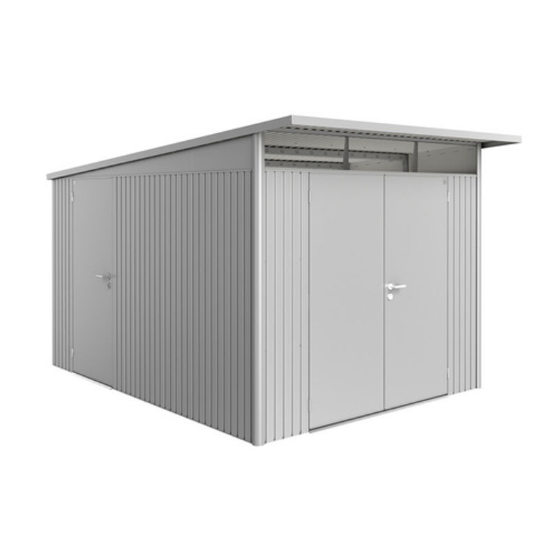 Biohort Gerätehaus AvantGarde aus Stahl in Silber mit Doppeldoor, Dachrinne und Regalen, B/H/T: 257 x 222 x 337 cm - Bild 2