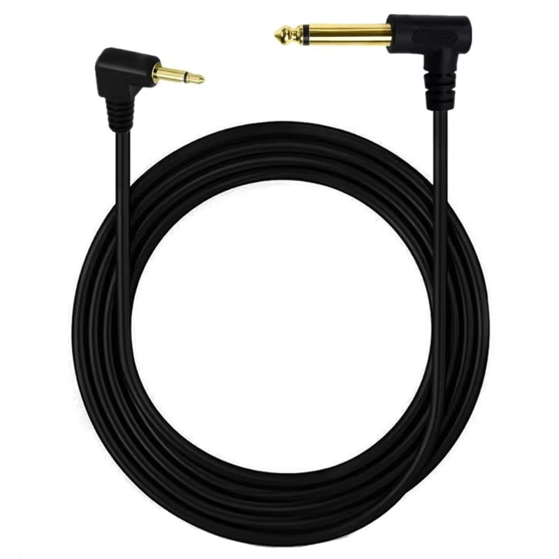 BSN Audiokabel Schwarz 1,8 m mit 6,35 mm Mono-Stecker auf 3,5 mm TS-Mono-Stecker 90 Grad Winkeladapter - Bild 2