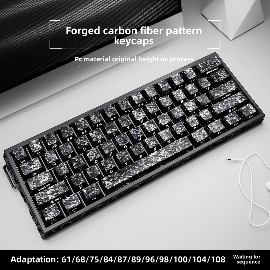 Letter Drive Tastenkappen mit Carbonfaser-Textur und seitlichem Druck, OEM-Profil, kompatibel mit magnetischen Schaltern für mechanische Tastaturen, Schwarz/Weiß - Bild 2