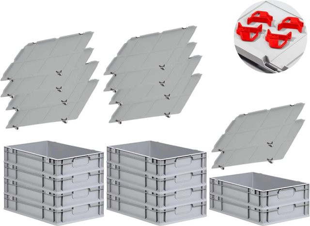 PROREGAL Spar Set mit 10x Eurobox Nextgen Economy in Rot mit Auflagedeckeln und Schiebeschnappverschlüssen, H x B x T: 12 x 40 x 60 cm, 23 Liter - Bild 1