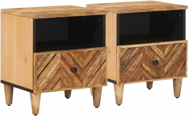 Set aus 2 vidaXL Nachttischen aus Massivholz Mango in Braun, B/T/H: 50 x 33 x 60 cm - Bild 1
