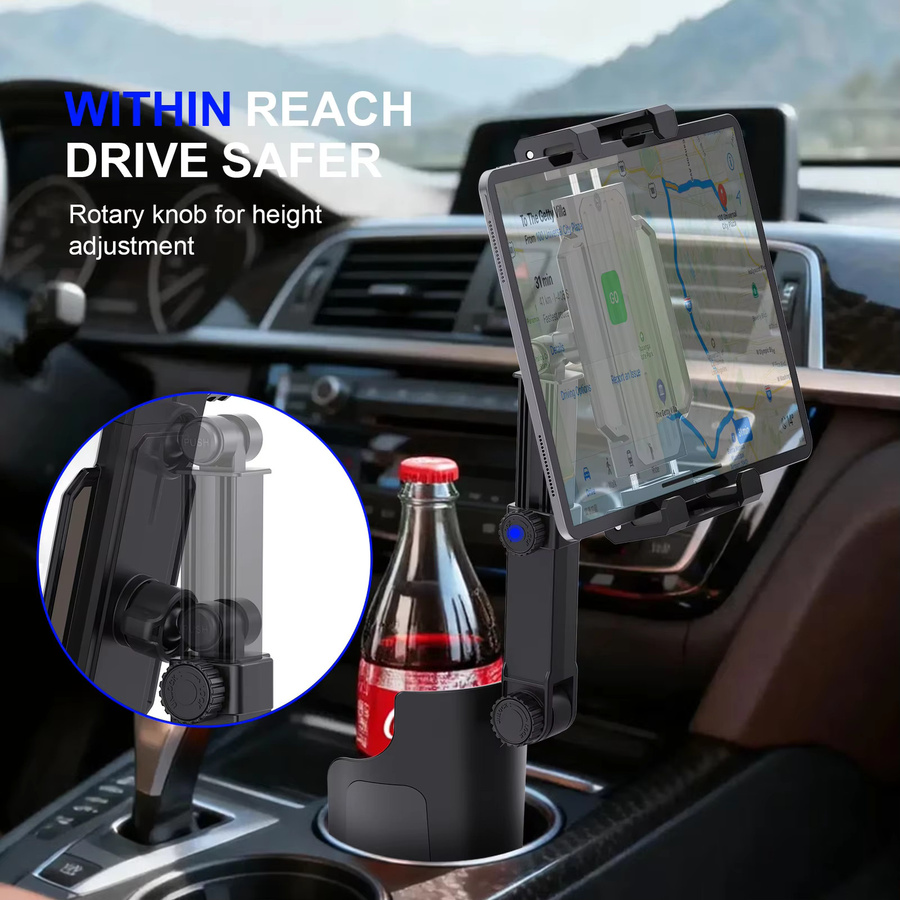 Homhu 3-in-1 Auto-Becherhalter mit Tablet- und Smartphone-Halterung sowie Mikrofasertuch, 360-Grad-Drehung, in Schwarz oder Orange - Bild 2