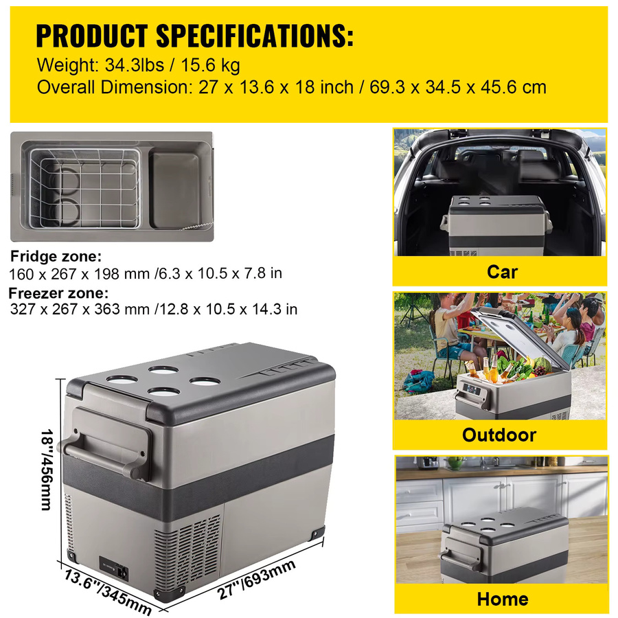 Vevor Autokühlschrank mit Gefrierfach als tragbarer Kompressorkühler für Camping in Grau - Bild 6