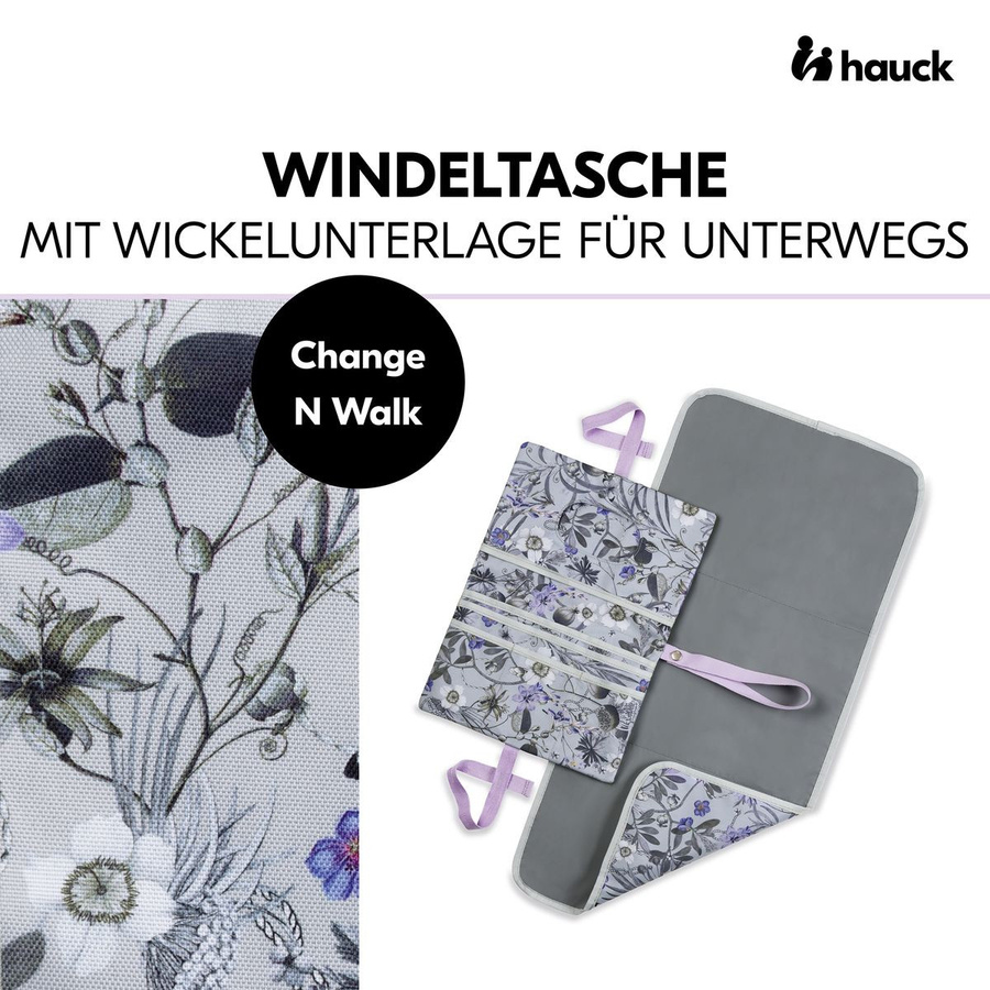 Hauck Windeltasche Change N Walk mit Wickelunterlage in Floral Grey und Purple mit Tragegurt - Bild 2