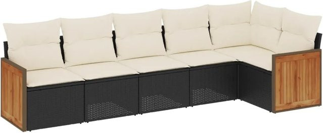 vidaXL 6-tlg Garten-Sofagarnitur aus Poly-Rattan mit Kissen, Schwarz und Cremeweiß - Bild 1