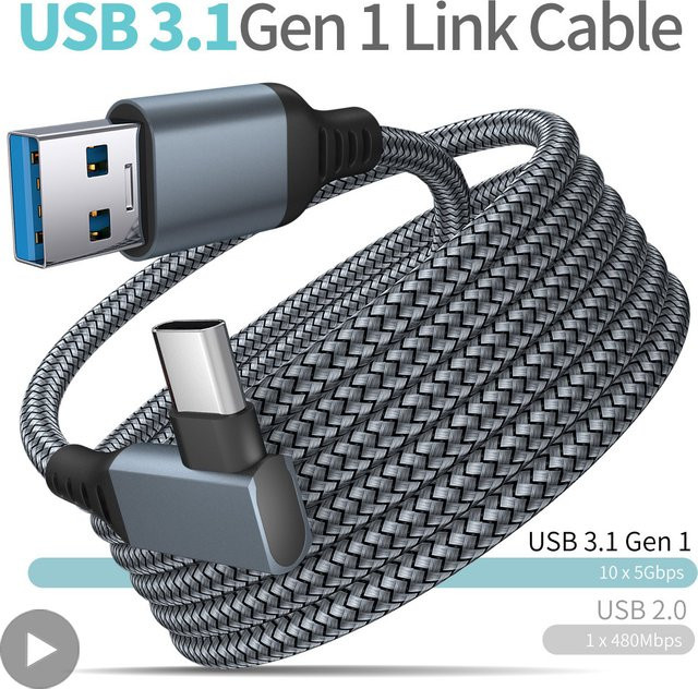 AyeBeau USB A auf Typ C Verbindungskabel für Meta Oculus Quest 2 in Grau - Bild 1