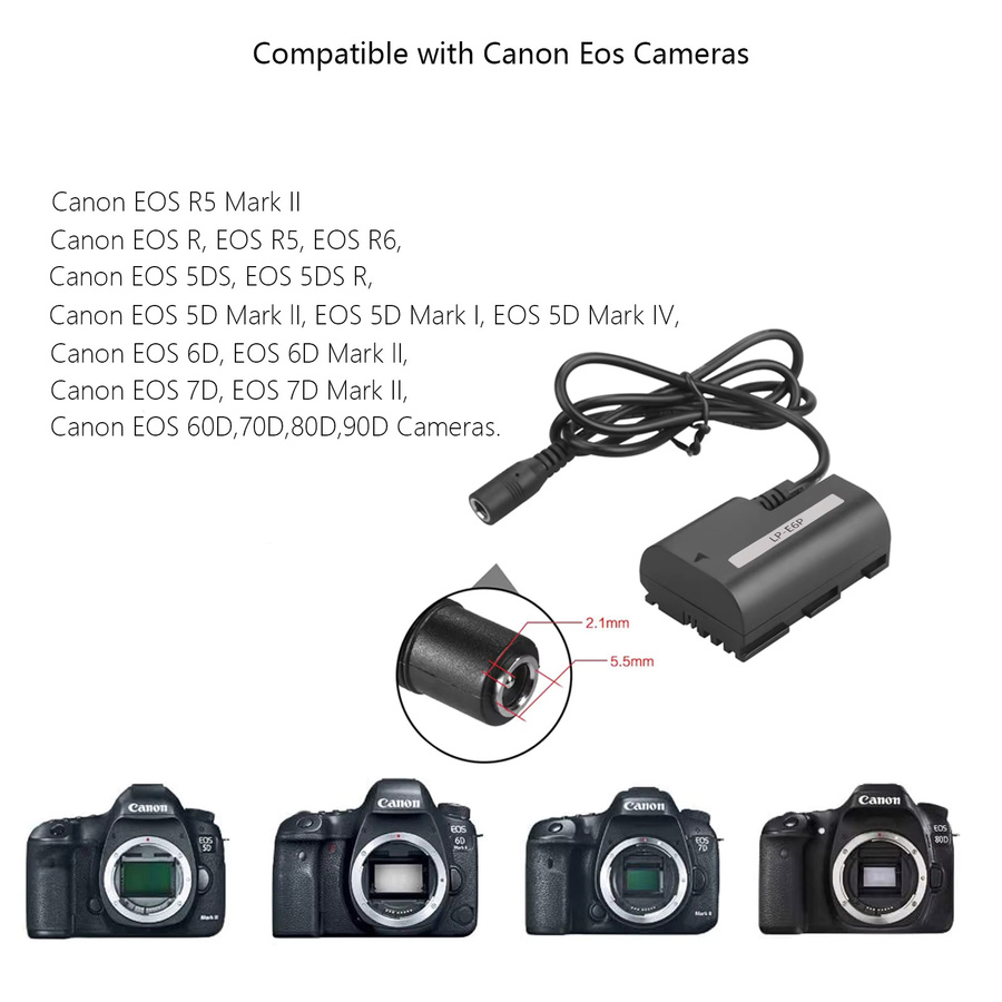 Probty LP-E6P Dummy-Akku mit AC-Netzteil und DC-Koppler-Kit für Canon EOS R5 II, R6, R5 und R5 Mark II in Schwarz - Bild 4