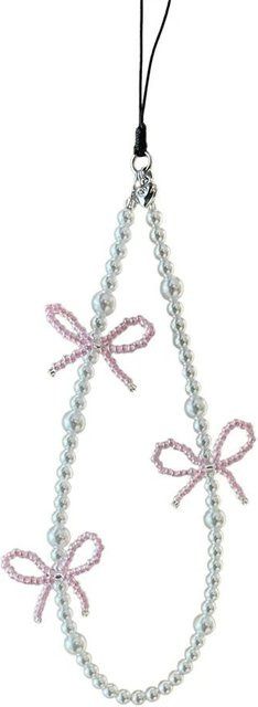 Rosa Perlen-Handylanyard mit Schleife und Perlenanhänger für iPhone als Schmuck-Zubehör für Damen und Mädchen - Bild 1