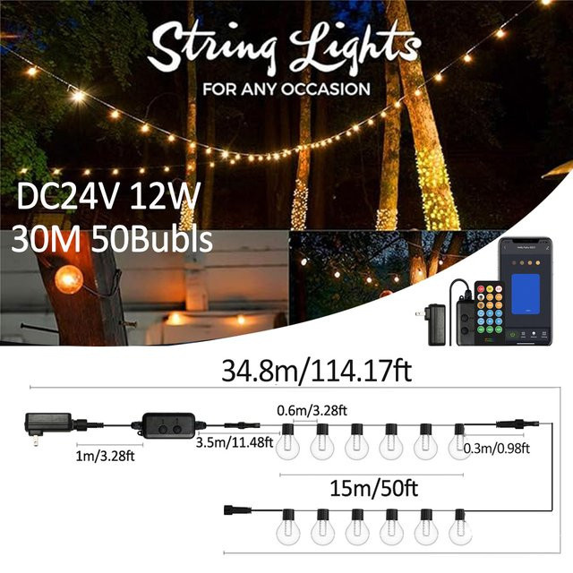 DACHAN G40 DIY-Lichterkette für Außen mit Fernbedienung, Warmweiß, Transparent - Bild 1