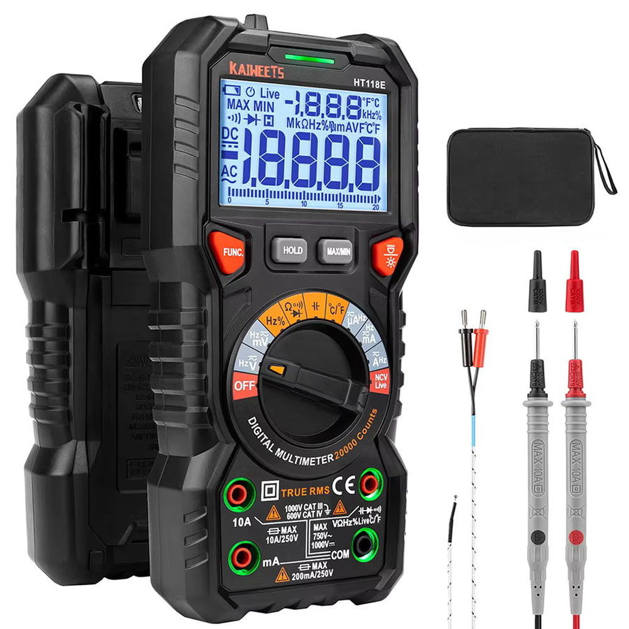 KAIWEETS HT118E Digitales AC/DC-Multimeter TRMS mit 2,7-Zoll-Display und LED-Blitzbuchsen in Schwarz - Bild 7