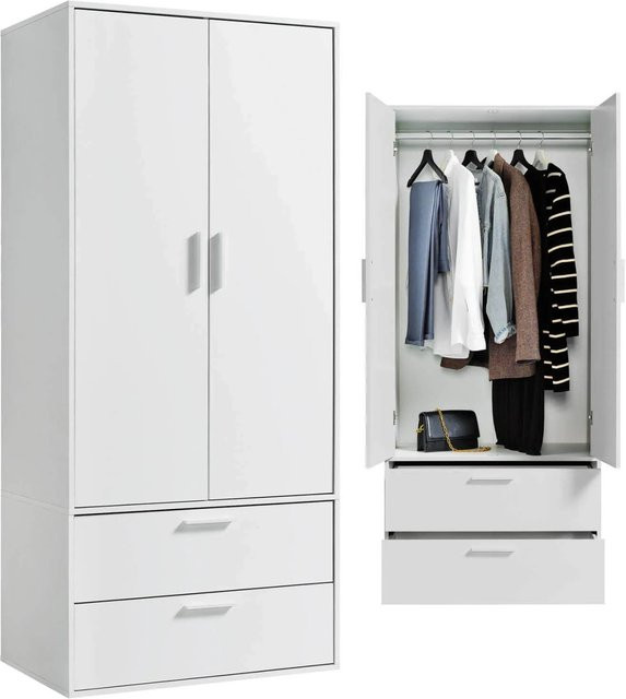 mokebo Kleiderschrank Der Kleiderheld, 2-türig mit zwei Schubladen, Weiß Matt, B/T/H: 80 x 80 x 180 cm - Bild 1