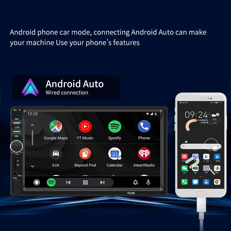 Acodo 7 Zoll Carplay Autoradio mit Touchscreen, MP5 Player mit USB, TF und FM Radio, Schwarz - Bild 4