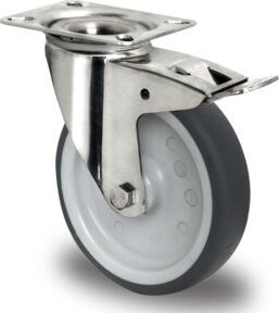 CASCOO Lenkrolle Serie P2W2 mit Totalfeststeller aus Edelstahl und Gleitlager, Durchmesser: 100 mm, Farbe: Silber/Grau - Bild 1