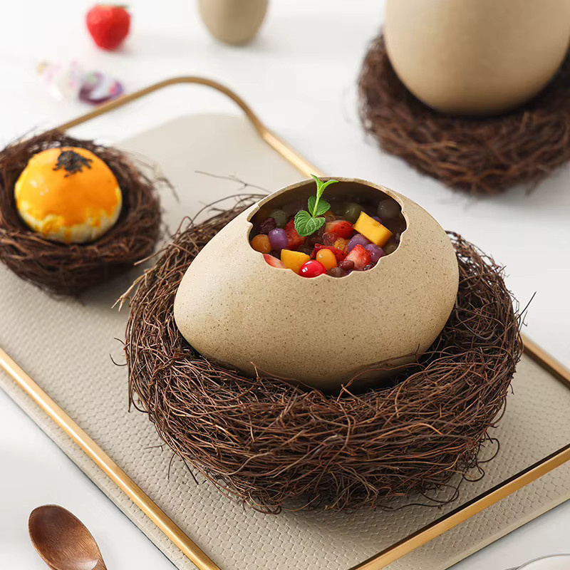 Beige Keramik Dessertschale in Eiform für kreative Dekorationen - Bild 3